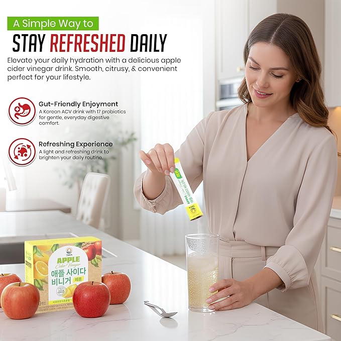 HaeOn Apple Cider Vinegar Drink Powder Stick – On-the-Go with 1500mg ACV 30 Sticks Sugar-Free Probiotics | Supports Digestion (Pack of 30 Lemon)