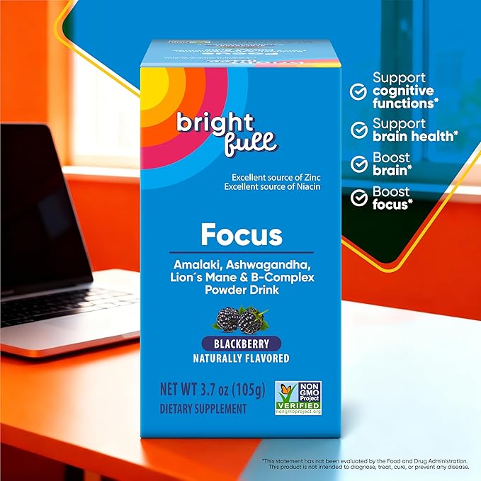 Supplement Focus Sugar Free Dietary Supplement Drink Mix with Ashwagandha Lion’s Mane B Vitamins B1 B2 B3 B5 B6 B12 for Cognitive Performance &amp Clarity BlackBerry 21 Day Supply