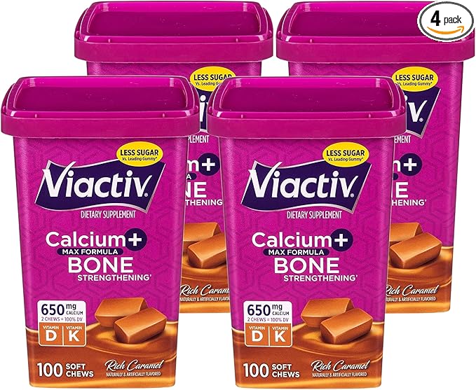 Viactiv Max Formula Calcium +Vitamin D3 Supplement for Bone Health Rich Caramel 100 Soft Chews - 4 Pack