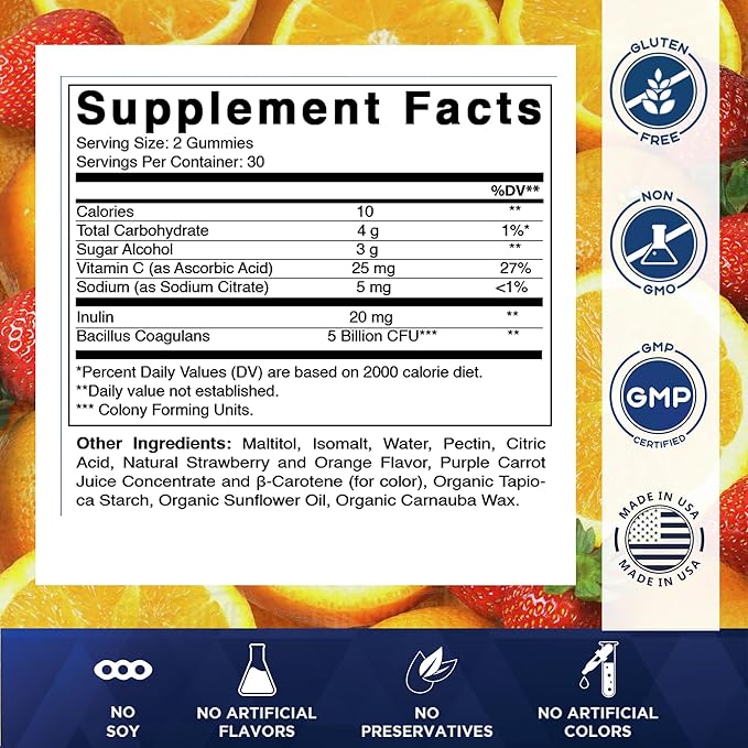 Vitamatic Sugar Free Probiotic Gummies for Men and Women – 5 Billion CFUs - 60Gummies per Bottle | 2 Pack (120 Gummies) Digestive Immune &amp Gut Health Support – Gluten Free