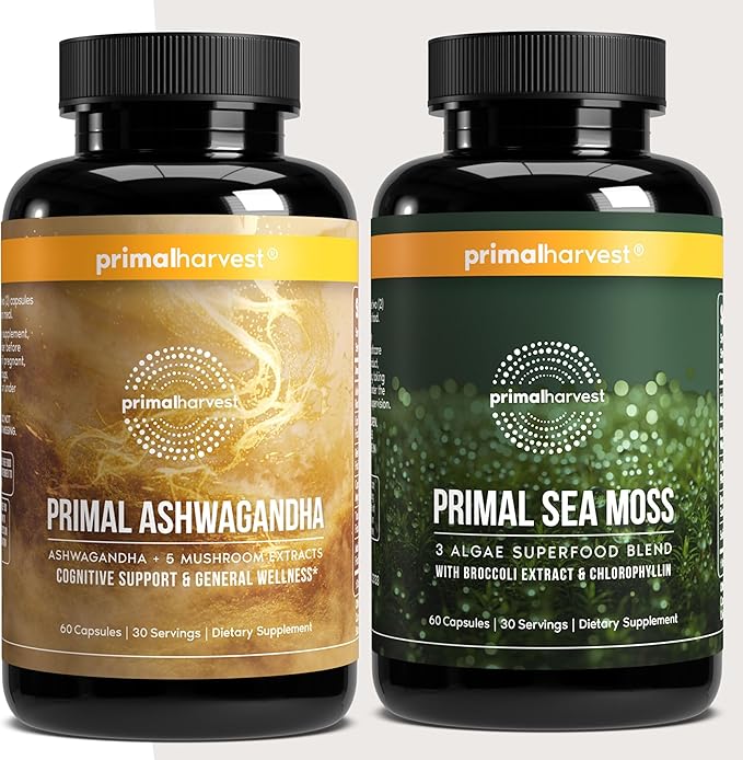 Primal Harvest Daily Two-Step Routine | Ashwagandha + Sea Moss | 2 Pack | 30 Day Supply