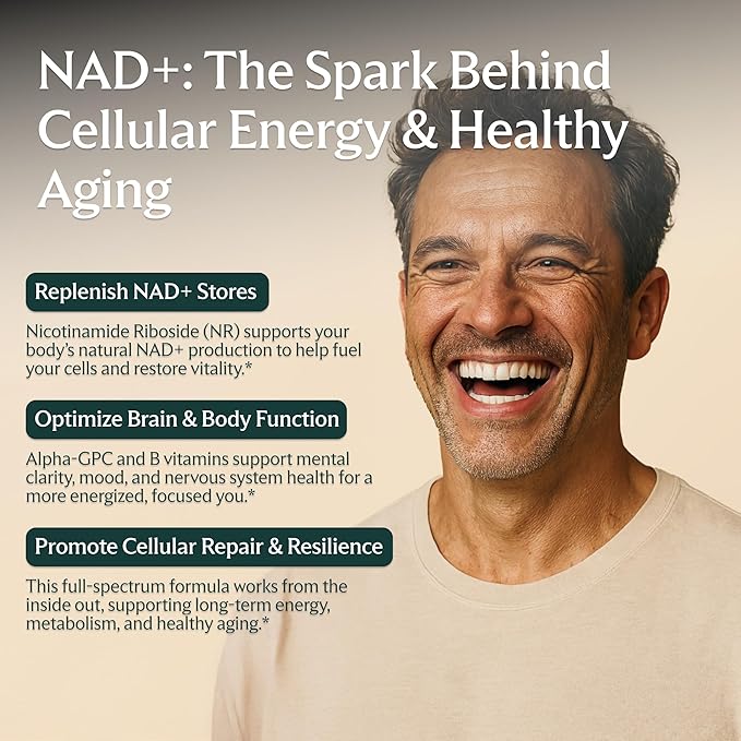 SHED NAD+ Supplement Vitality Complex with Nicotinamide Riboside (NR) Alpha-GPC TMG &amp Methylated B Vitamins – Supports Energy Focus Cellular Health &amp Aging – 60 Capsules