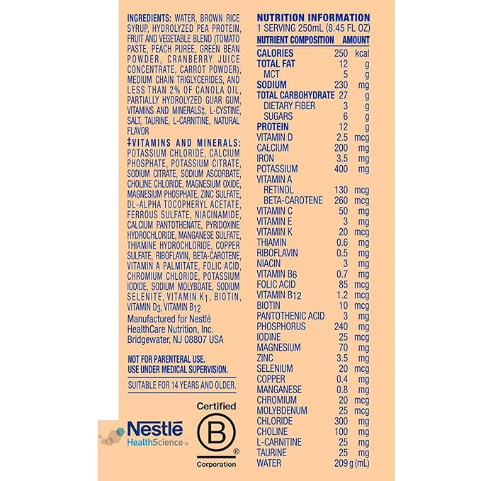 Nestle Compleat Peptide 1.0 Tube Feeding Formula Vegetable/Fruit Medley Flavor 250 mL Carton 6 Count