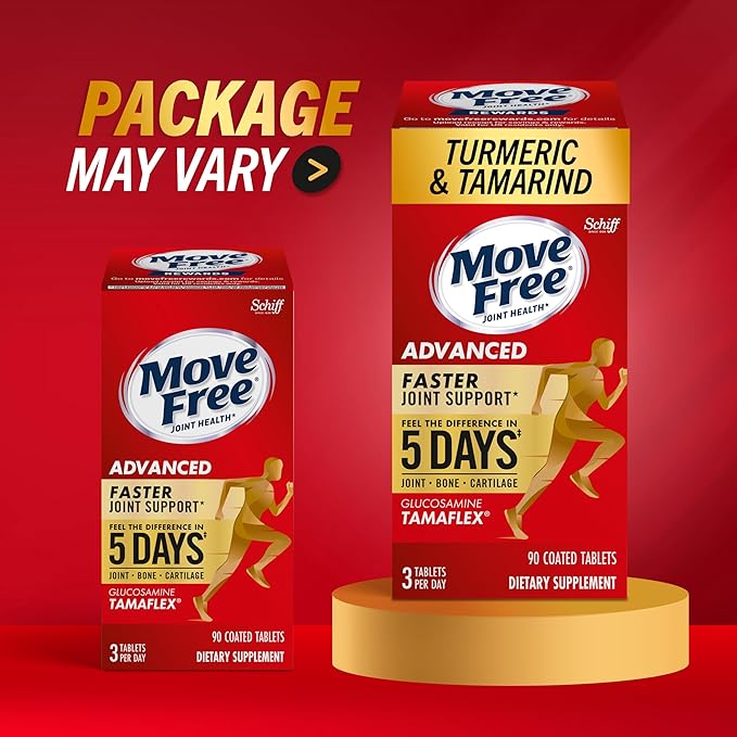 Move Free Advanced 5-Day Joint Support Supplement with Turmeric Curcumin &amp Tamarind (TamaFlex) Glucosamine &amp Vitamin D3 for Joint Health Bone Strength Cartilage and Knee Range of Motion. 9