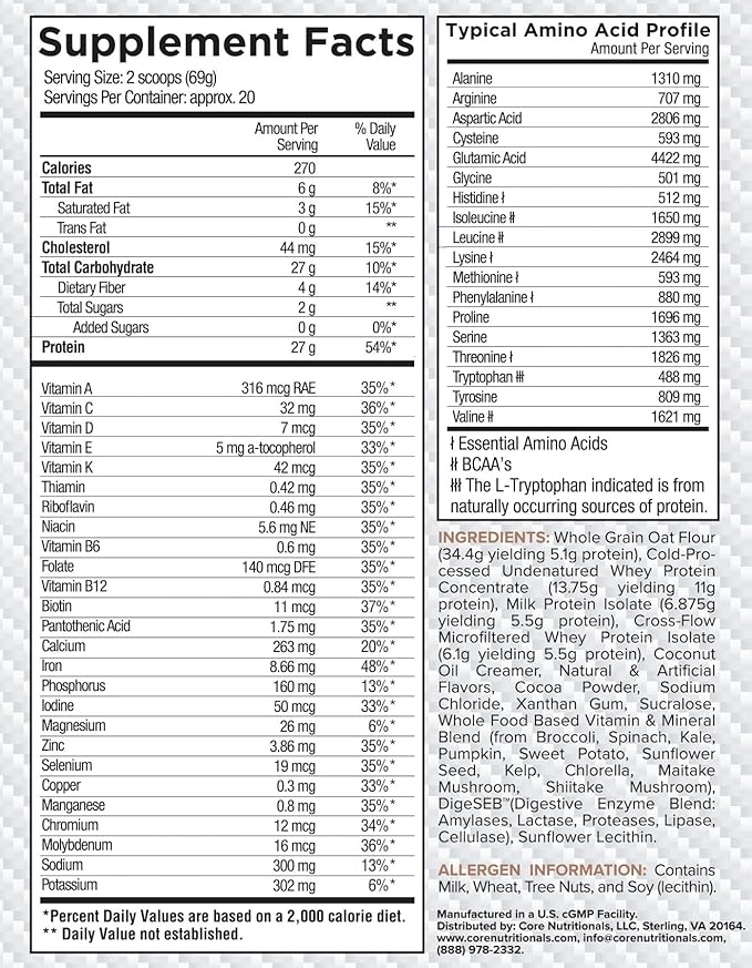 Core Nutritionals MRP Full Spectrum Meal Replacement | Whey Protein Blend + Low Glycemic Carb Blend | 27g Protein | 3 Pound (Chocolate Caramel Candy Bar)