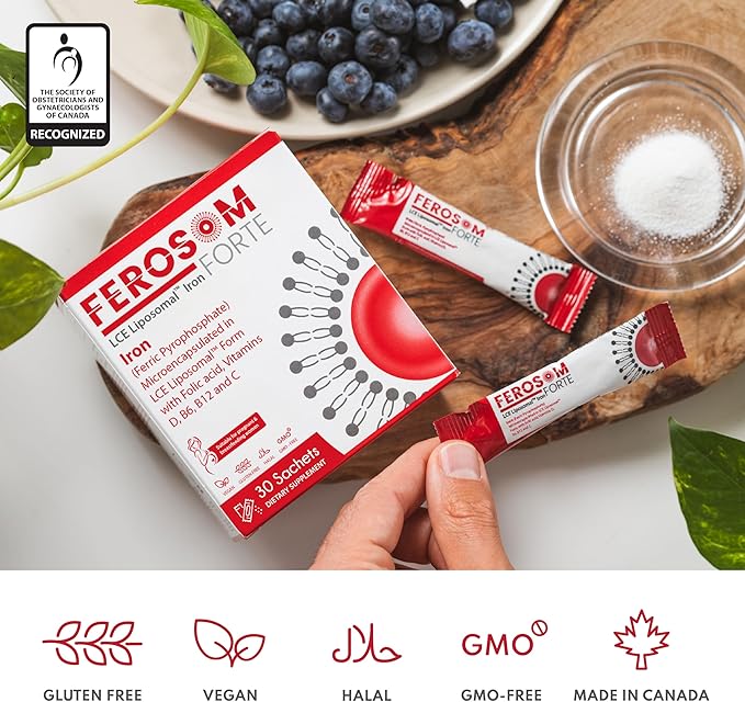 LCE Liposomal Iron Powder – 21mg Elemental Iron with Vitamins B12 B6 C D &amp Folic Acid – Gentle Berry-Flavored Supplement Drink 30 Vegan Sachets