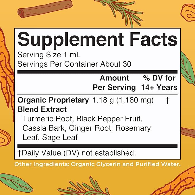MARYRUTH'S Organics USDA Turmeric Gold Liquid Drops | Herbal Blend | Turmeric Curcumin | Black Pepper | Cassia Cinnamon Bark | Ginger Root | Immune Support | Non-GMO Project Verified | Vegan | 1oz