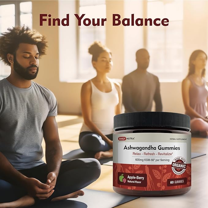 KSM-66 Ashwagandha Gummies - 600mg Organic Root Extract per Serving - Delicious Natural Apple-Berry Flavor | Supports Relaxation Focus &amp Energy (60 Gummies)