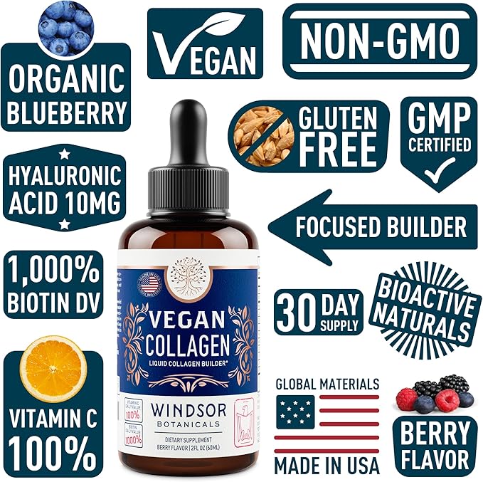 WINDSOR BOTANICALS Vegan Collagen Builder and Vegan B12 Liquid Body and Mind Bundle