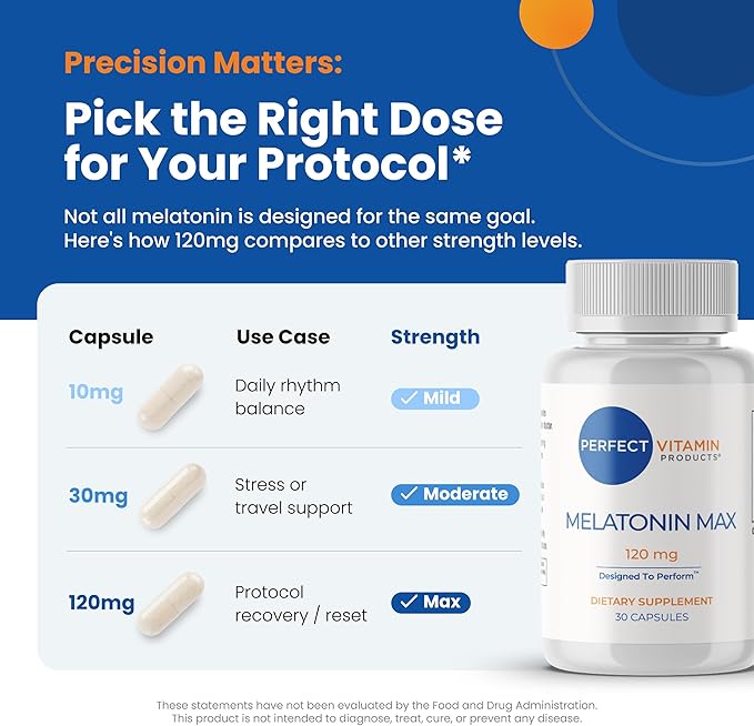 120mg Extra Strength Melatonin MAX - Single Capsule Dose - High Dosage Melatonin Ensures Ampifly Supply Of This Important Hormone - 100% Drug-Free Vegan Non-GMO Gluten-Free (2-Pack)