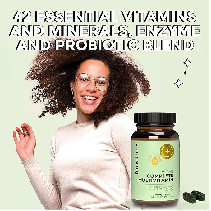 Future Kind Multivitamin Bundle - Vegan Complete Multivitamin and Vegan Essential Multivitamin - Vegan Vitamin B12 Omega 3 and Vitamin D3 - Complete Multivitamin 42 Vitamins in 1 for Men and Women