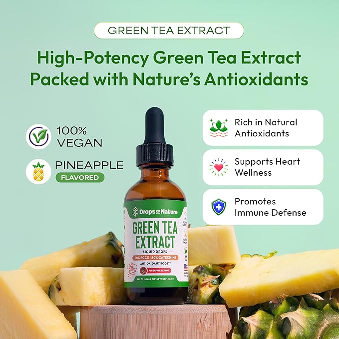 Drops Of Nature Magnesium Glycinate &amp Ashwagandha Drops (Mixed Berry 60mL) &amp Green Tea Extract Liquid Drops (Pineapple 60mL) – Vegan Non-GMO Fast Absorbing – Balanced Energy Daily Clarity