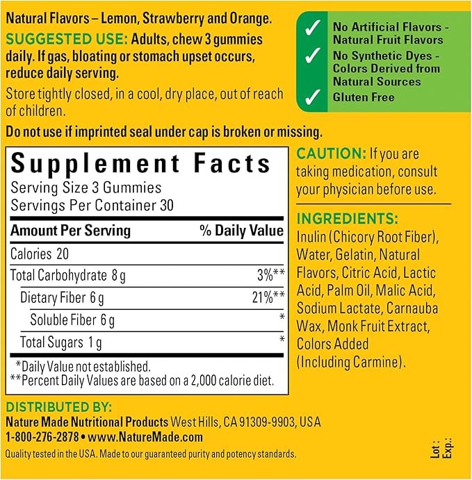 Nature Made Fiber 6 g Dietary Supplement for Digestive Health Support 90 Fiber Gummies 30 Day Supply