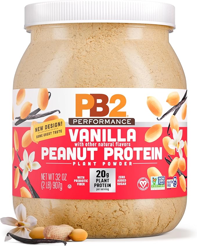 PB2 Performance Peanut Plant Based Vegan Protein Powder | 20g Complete Protein No Added Sugar Prebiotic Fiber | Dairy Free Certified Vegan Non-GMO Gluten Free [Peanut w/Madagascar Vanilla 2LB]