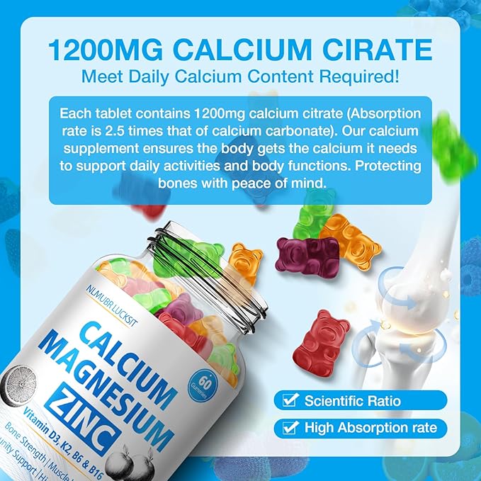 1200mg Calcium Gummies with Vitamin D3K2B6 Calcium Citrate Magnesium Zinc for Bonе &amp Immune Support Calcium Supplements for Women&ampMen 120 Chews