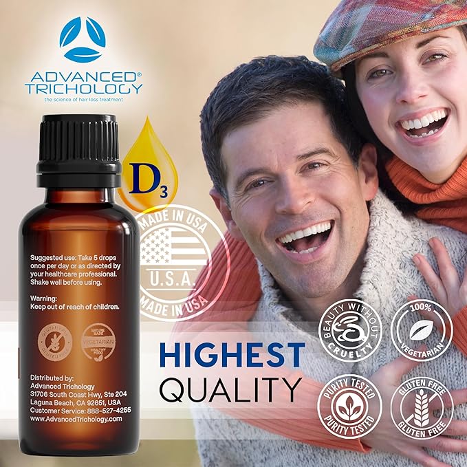 Advanced Trichology Vegetarian Liquid Vitamin D3 + K2 – 5000 IU High Absorption – 1000 IU per Drop – 6 Month Supply – Gluten Free 365 Vitamin D3 + K2 – 1 Fluid Ounce (Pack of 1)