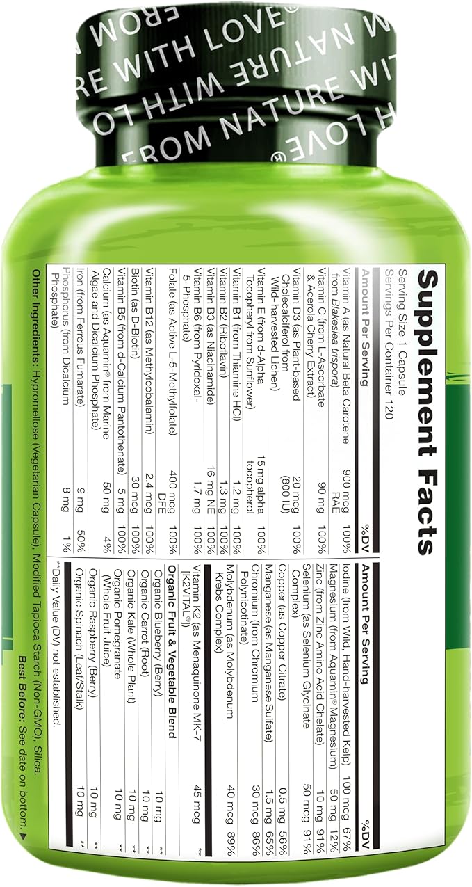 NATURELO One Daily Multivitamin for Women - 120 Capsules and Calcium Supplement - 120 Vegetarian Capsules Bundle