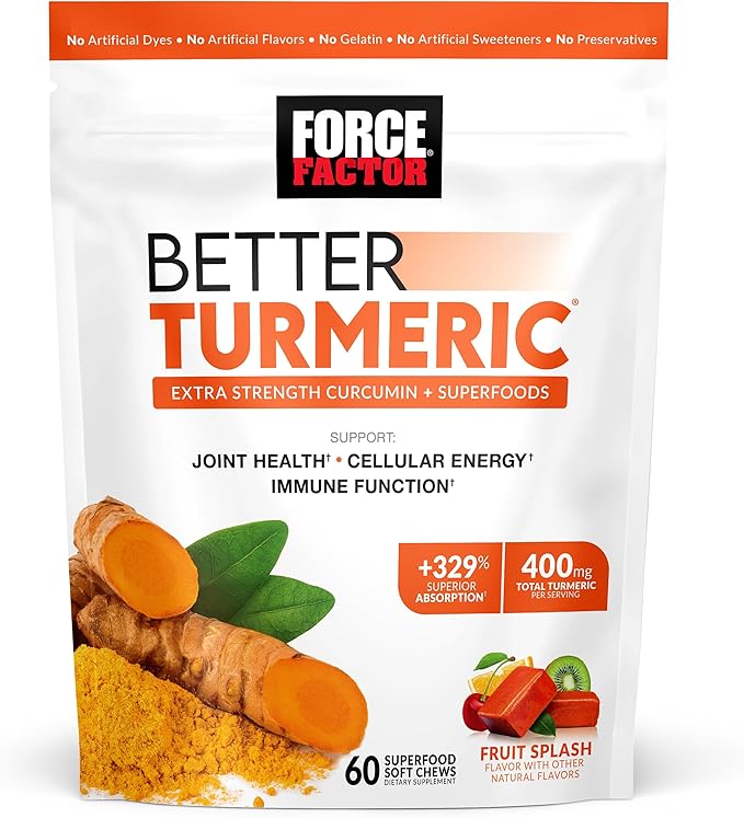 Force Factor Better Turmeric Joint Support Supplement for Extra Strength Joint Health &amp Modern Mushrooms Soft Chews Mushroom Supplement with Lions Mane Turkey Tail