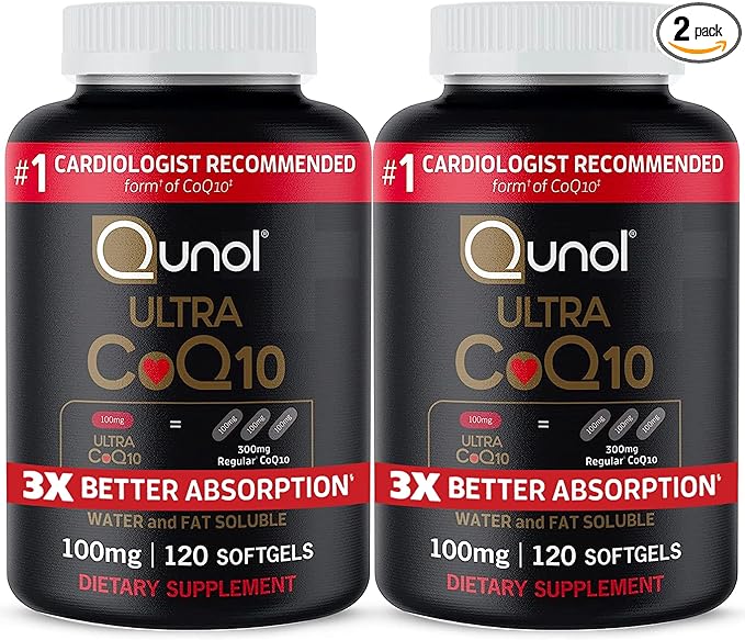 Qunol Ultra CoQ10 100mg 3x Better Absorption Patented Water and Fat Soluble Natural Supplement Form of Coenzyme Q10 Antioxidant for Heart Health 240 Count Softgels