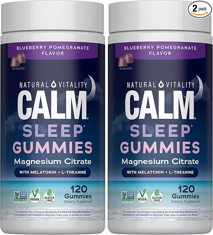 Natural Vitality Sleep Gummies Magnesium Supplement with Melatonin and L-Theanine Vegan Gluten Free Helps The Body Ease Into Sleep Blueberry Pomegranate 120 Count (Pack of 2)