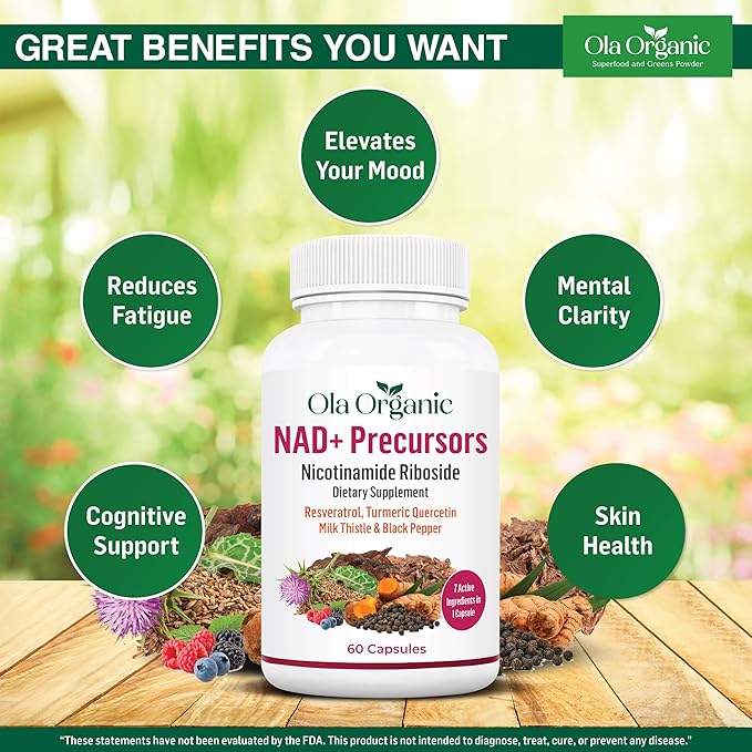 NAD+ Supplement &amp NAD Booster for Cellular Energy and Healthy Aging – Plant-Based Nicotinamide Riboside (NR) NAD Precursor with Resveratrol Turmeric Quercetin Rhodiola &amp Milk Thistle – 60 C