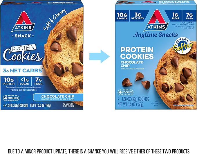Atkins Chai Tea Latte Protein Shake with 15g Protein 3g Net Carbs 1g Sugar and Atkins Chocolate Chip Protein Cookie with 10g Protein 3g Net Carbs 1g Sugar Keto Friendly 4 Count
