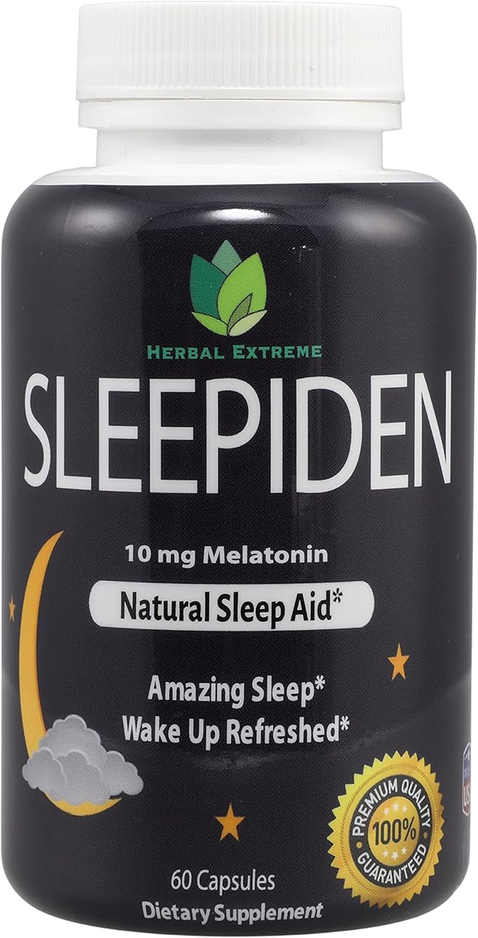 Sleepiden Sleep Aid Capsules By Herbal Extreme 10 mg Melatonin Zinc Magnesium Chamomile Flower Extract Passion Flower Extract And Valerian Root Extract (60 capsules)