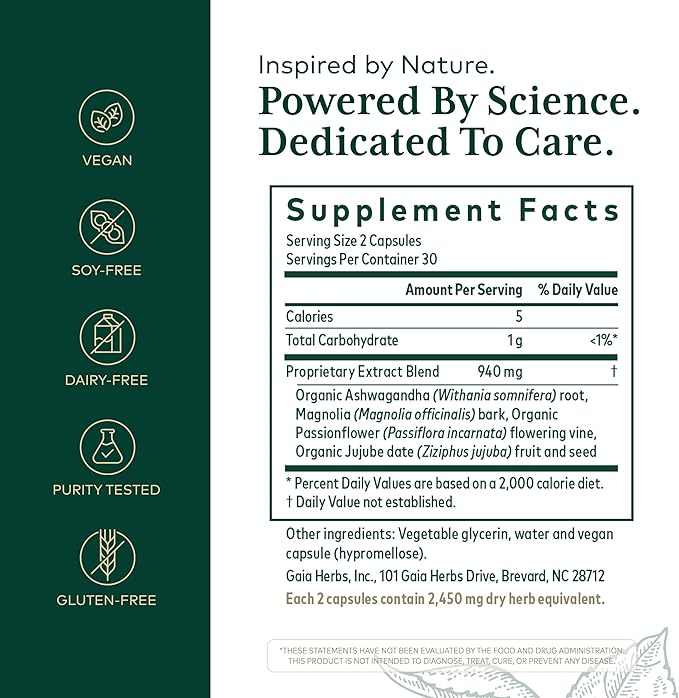 Gaia Herbs PRO Sleep Maintenance - Adrenal Health &amp Sleep Support* - Supplement with Ashwagandha Magnolia Bark &amp Jujube Date - Vegan Gluten-Free - 60 Liquid-Filled Capsules (30 Servings)