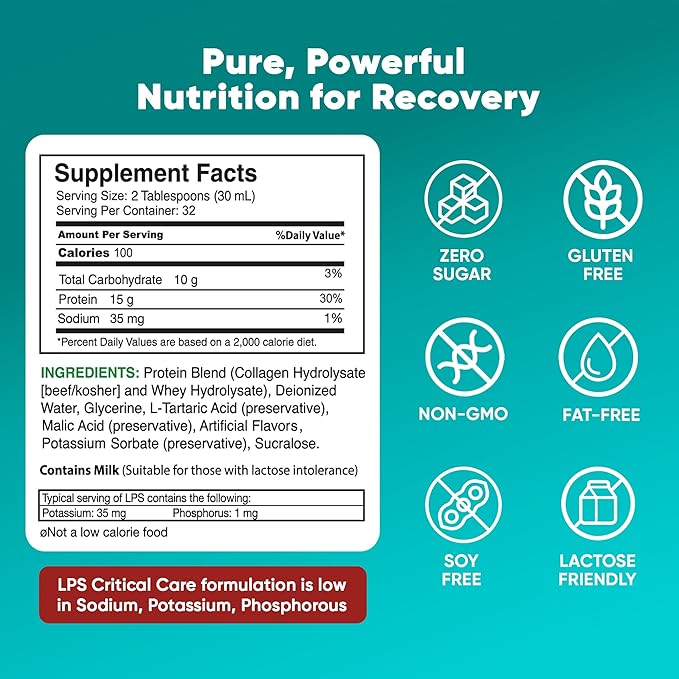Nutritional Designs LPS Liquid Collagen &amp Whey Protein Supplement Sugar-Free Non-GMO Drink Promotes Healthy Skin &amp Hair for Men &amp Women. (Critical Care) Honey Vanilla