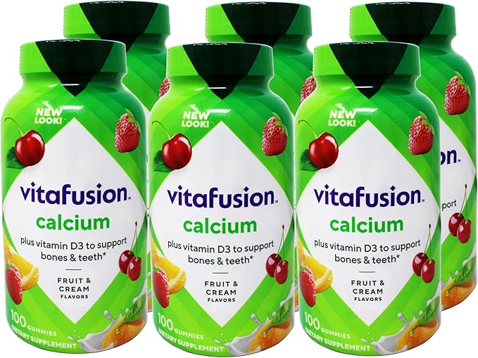 Vitafusion Calcium 500 mg Gummy Vitamins for Adults Creamy Swirled Fruit 100 Count (Pack of 6)