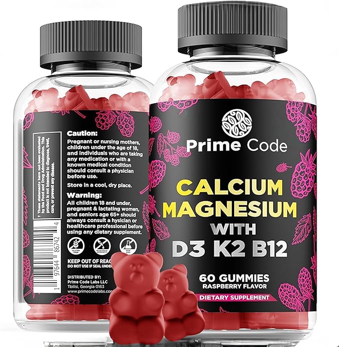 Prime Code Calcium Gummies for Women &amp Men with Magnesium Vitamin B12 Vitamin K2 &amp Vitamin D3 Iron Gummies for Women &amp Men [2 in 1] CoQ10 200mg &amp Vitamin C