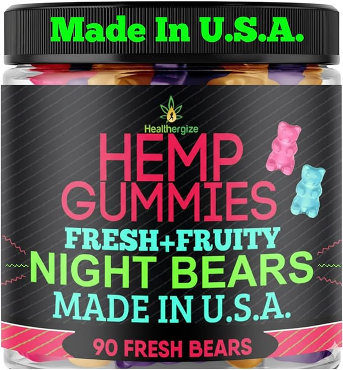 Hemp Gummies for Sleep-Calm Relaxation Fruity Gummy Bears Edibles Restful Bedtime-Natural Hemp Oil Omega Candy-Made in USA-90 Count