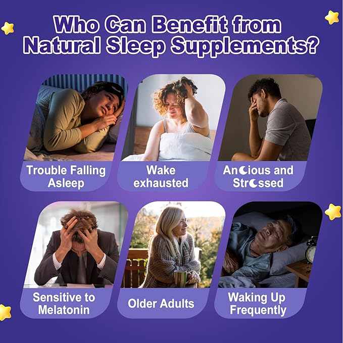 Melatonin Free Sleep Gummies with Magnesium Glycinate GABA 5-HTP L-Theanine Valerian Chamomile Lemon Balm Vitamin D3 &amp B6 - Hormone &amp Drug- Free Non-Habit Forming2 Pack