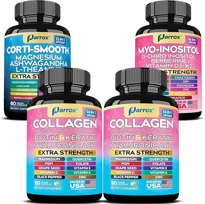 She Shines Set – Collagen Cortisol &amp Myo-Inositol Bundle – Collagen Peptides I II III V X + Biotin Hyaluronic Acid – Hormone Balance Calm Energy &amp Glowing Skin