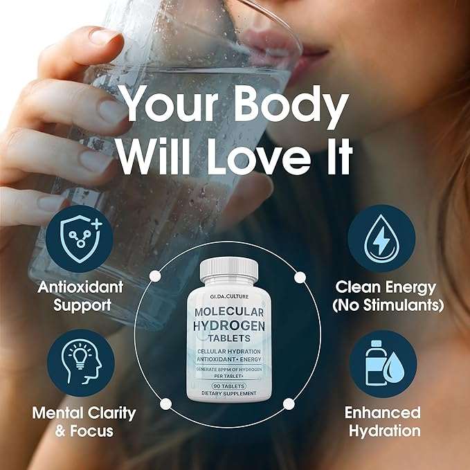Molecular Hydrogen Water Tablets (8 ppm) | Magnesium Malic &amp L-Tartaric Acid | Hydration &amp Antioxidant Supplement | Energy Support (90 Count (Pack of 1))
