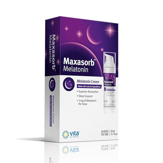 Vita Sciences Maxasorb Melatonin Cream for Sleep Rich Melatonin 3mg - Melatonin Night Cream - Unscented Melatonin 3 Mg. Topical Melatonin Lotion Can Be Used For Face and Body