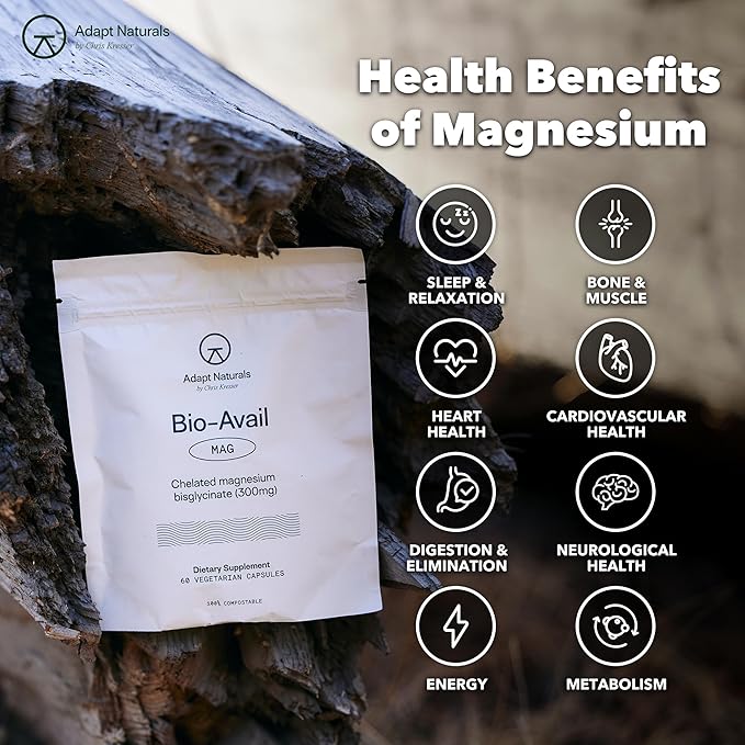Adapt Naturals Magnesium Glycinate Supplement Bioavailable High Absorption Pure Magnesium Chelate Complex Supports Gut Health Sleep Relaxation Bone and Muscles - 30 Days Supply