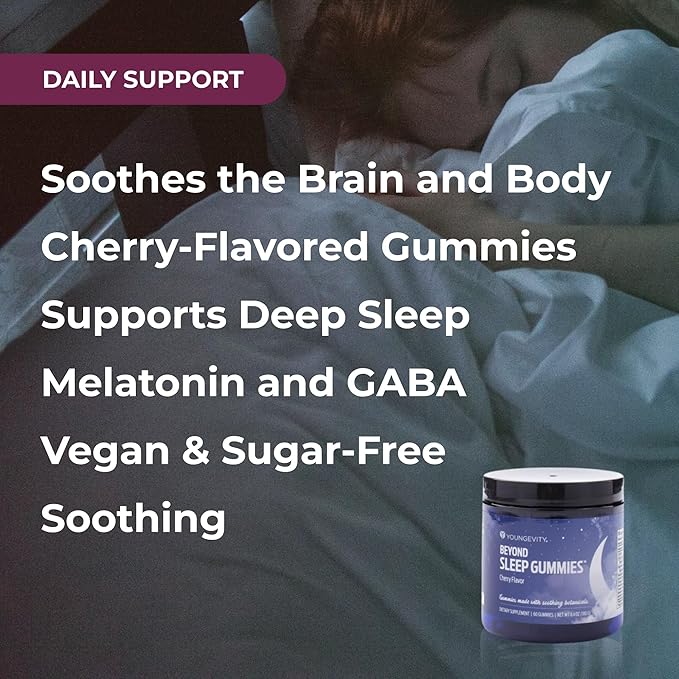 Youngevity Beyond Sleep Gummies – Plant-Derived Melatonin GABA L-Tryptophan Chamomile – Supports Restful Sleep and Relaxation – Tart Cherry Flavor – 60 Vegan Sugar-Free Gummies