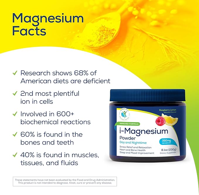 Ifastfit i-Magnesium Powder Blend of Citrate Malate and Glicynate Supplement with Trace Mineral Complex Raspberry Lemon Flavor Highly absorbable Stress Constipation