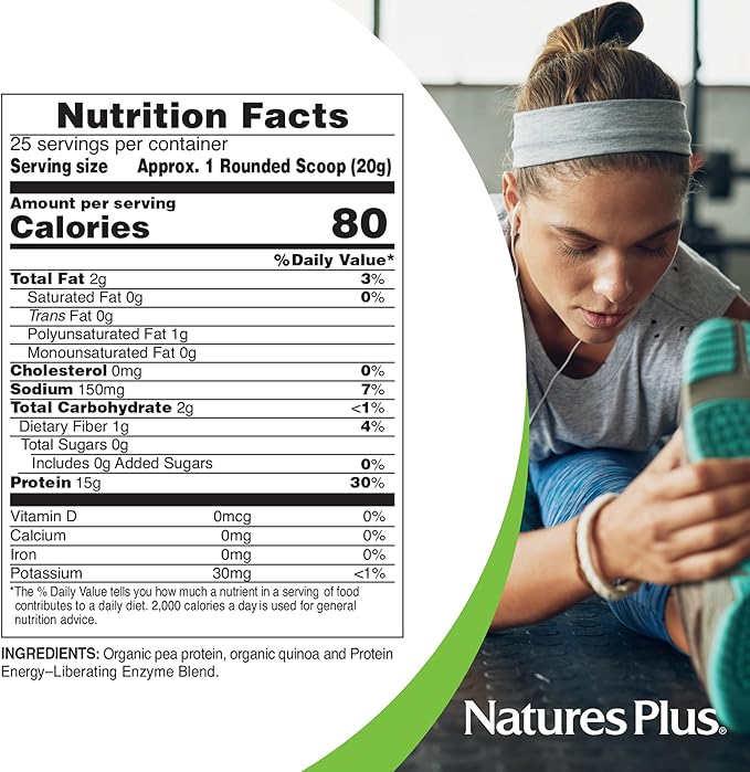 NaturesPlus Organic Pea Protein - 1.1 lb - Plant-Based Drink Powder - Supports Energy Recovery &amp Weight Management - Non-GMO Sugar Free Allergen Free Gluten Free Vegan - 25 Servings