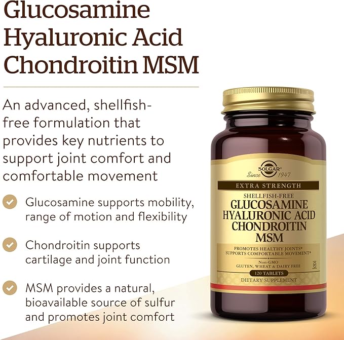 SOLGAR Glucosamine Hyaluronic Acid Chondroitin MSM 120 Tablets &amp Skin Nails &amp Hair Advanced MSM Formula 120 Tablets