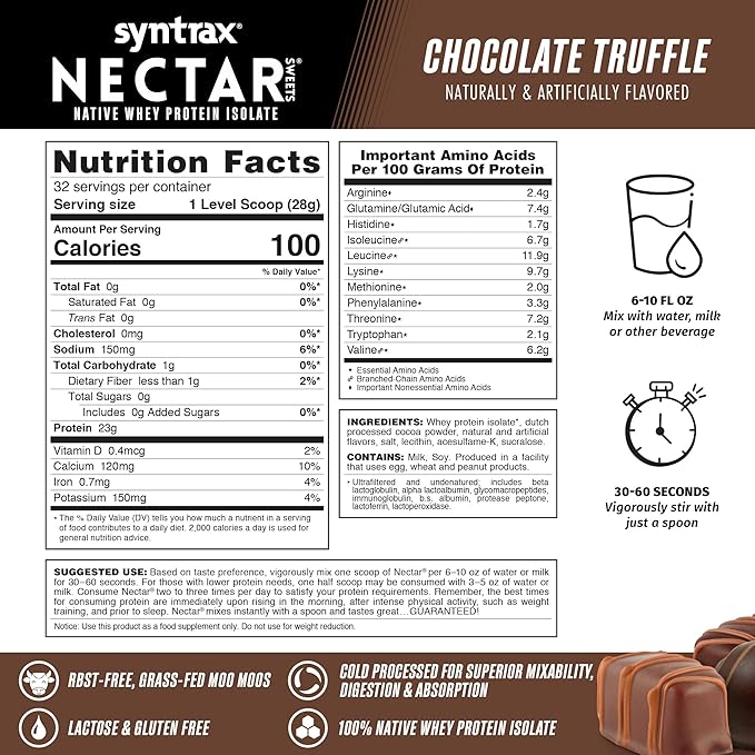 Syntrax Nutrition Nectar Sweets 100% Whey Isolate Protein Powder Chocolate Truffle 2 lbs