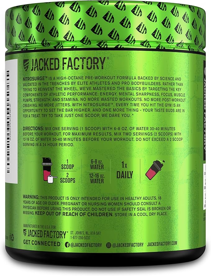 Jacked Factory Nitrosurge Pre-Workout in Black Cherry &amp Creatine Monohydrate for Men &amp Women