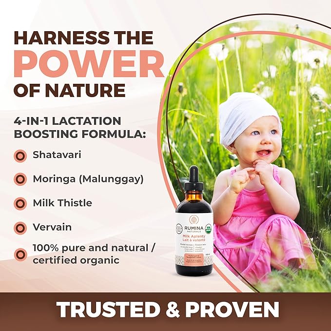 Milk Aplenty Lactation Supplement: Boost Your Milk Supply Naturally! Certified Organic Breastfeeding Supplement to Increase Breast Milk Supply. Fenugreek Free All Natural Non-GMO Vegan (3 Oz)