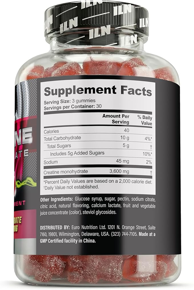 Iron Labs Nutrition Creatine Monohydrate Gummies (90 Gummy Bears) - 3600mg Per Serving - LAB Tested - Strawberry Flavor - High Strength Creatina for Men &amp Women (90 Vegan Gummys)