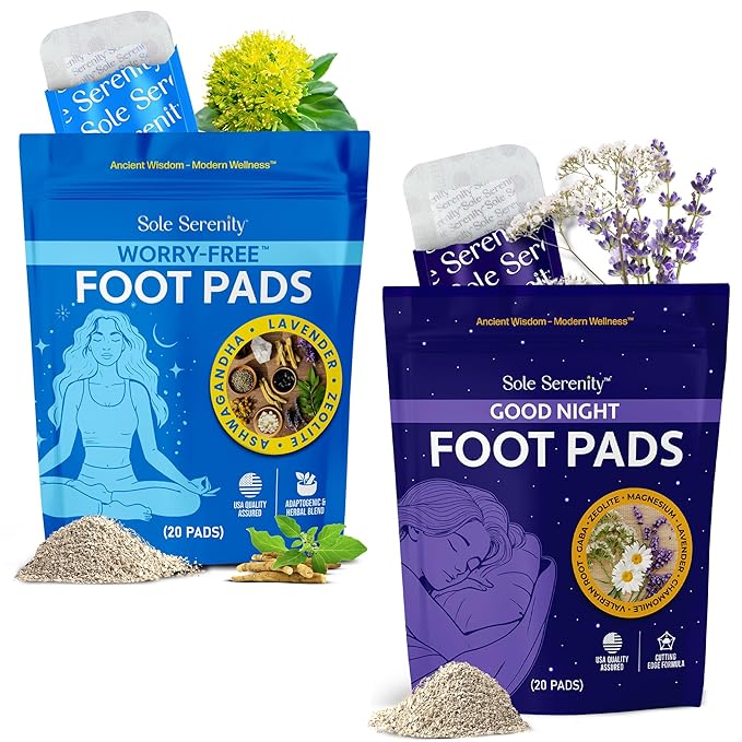 Sole Serenity 2 Pack Worry-Free &amp Good Night Foot Pads Bundle Minerals &amp Herbal Blends for Nightly Self-Care.