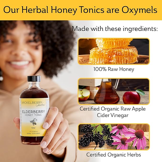Mickelberry Gardens Fire Cider Honey Tonic 8oz + Elderberry Honey Tonic 8oz