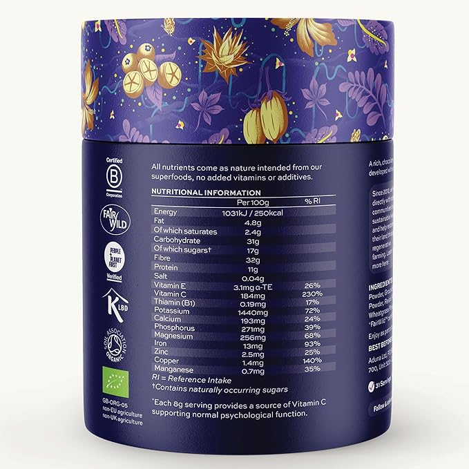 Aduna Organic Mind Superfood Blend | 100% Natural Stir-in Blend With 10+ Superfoods for Focus Calm &amp Mental Clarity | Vegan Powder for Oats Yogurt Shakes Smoothies Drinks &amp Baking | 250g