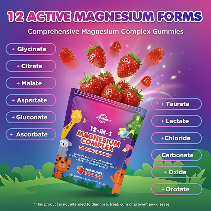 Magnesium Complex 700mg - 12 in 1 Magnesium Gummies with Glycinate Citrate Malate Oxide Taurate Aspartate Orotate - Supports Relaxation Muscle &amp Heart - Sugar Free Strawberry 120 Count