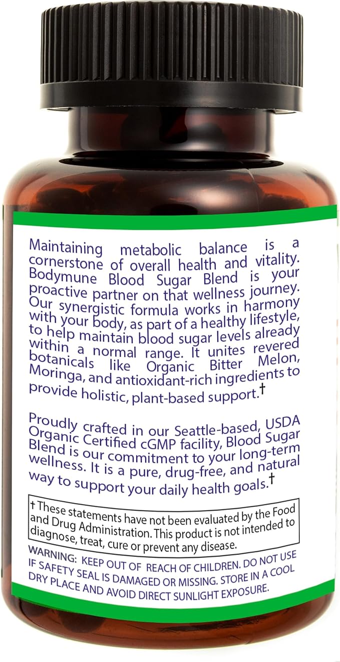 USDA Organic Blood Sugar Blend | Supports Healthy Metabolism* | with Bitter Melon Moringa Aloe Vera Nopal Papaya Extracts &amp More | 60-Day Supply | Vegan &amp Non-GMO | USA-Made
